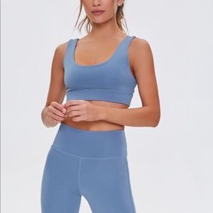 Blue Biker Short and Sports Bra Workout Set